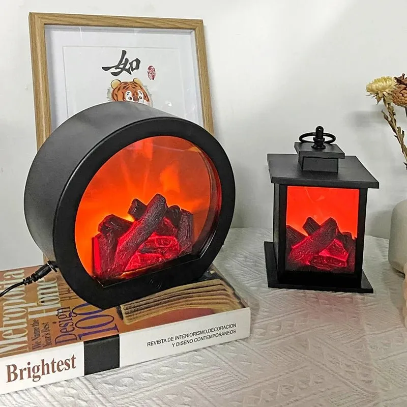 Retro Fireplace Lantern – Flickering Flame Night Light for Christmas Charm, USB/Battery-Powered Holiday Décor