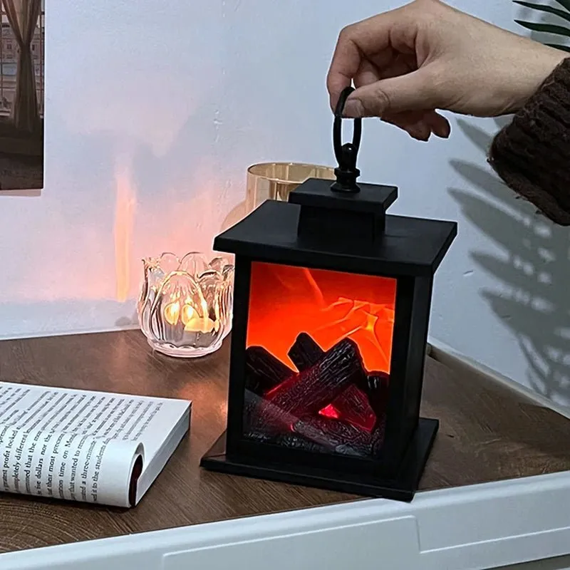 Retro Fireplace Lantern – Flickering Flame Night Light for Christmas Charm, USB/Battery-Powered Holiday Décor