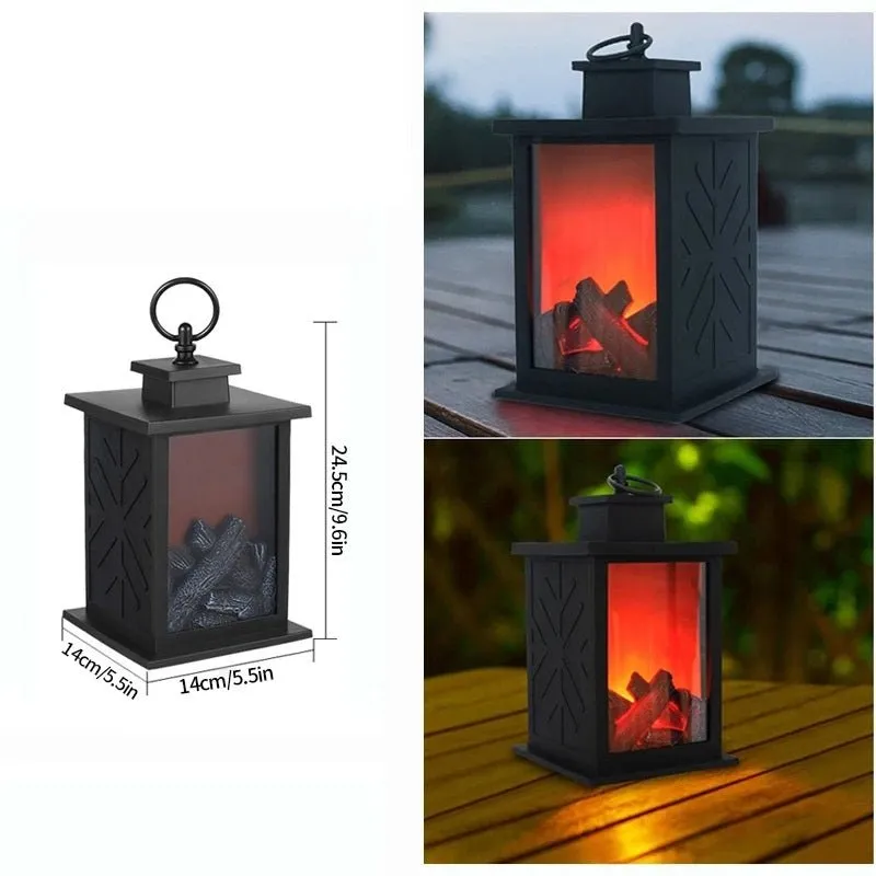 Retro Fireplace Lantern – Flickering Flame Night Light for Christmas Charm, USB/Battery-Powered Holiday Décor