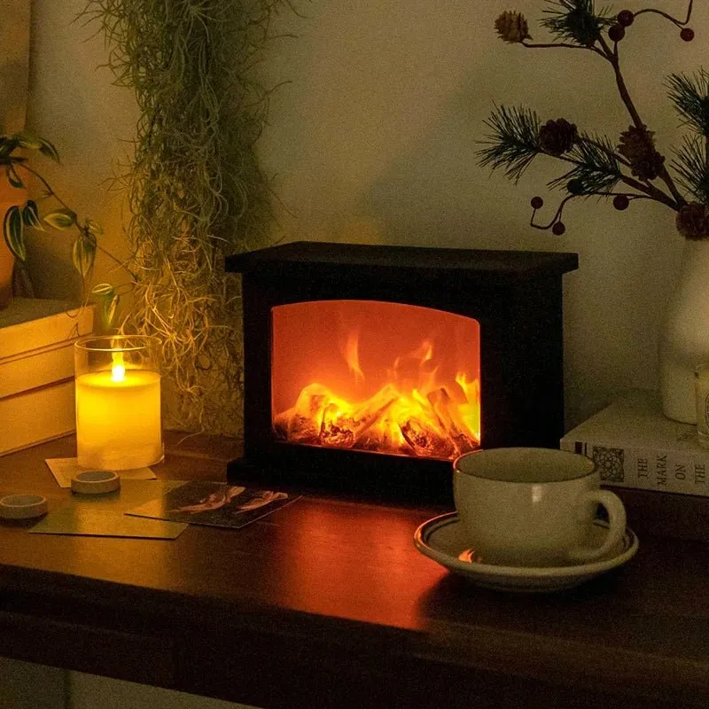 Retro Fireplace Lantern – Flickering Flame Night Light for Christmas Charm, USB/Battery-Powered Holiday Décor