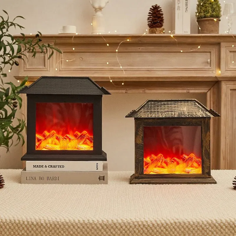 Retro Fireplace Lantern – Flickering Flame Night Light for Christmas Charm, USB/Battery-Powered Holiday Décor