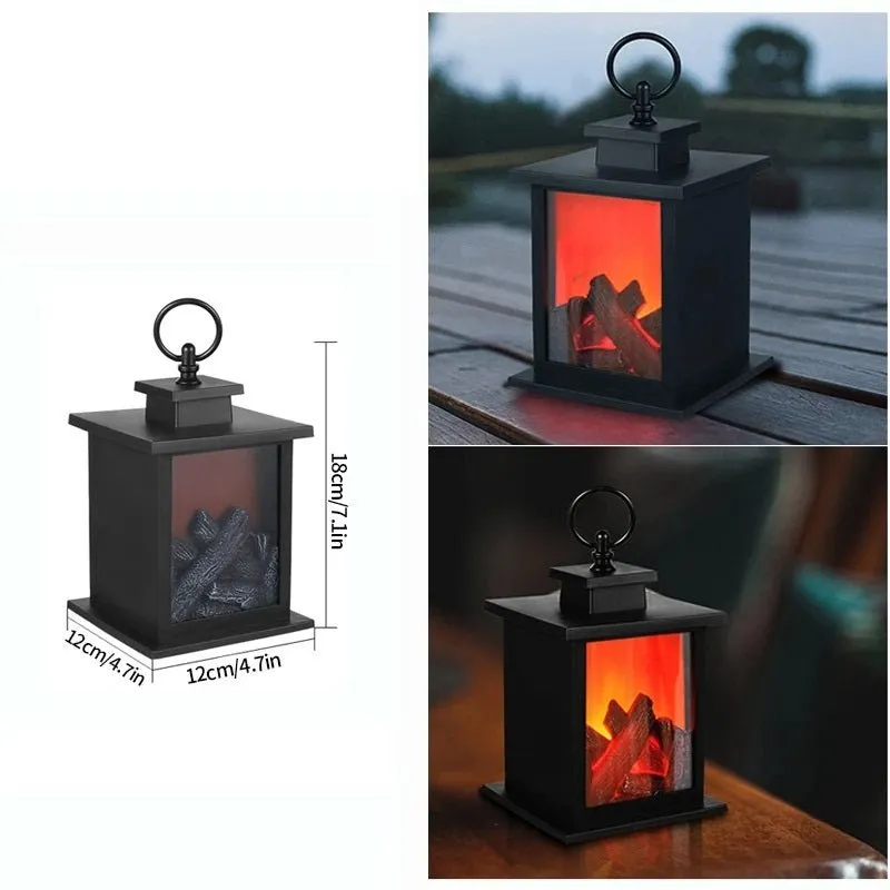 Retro Fireplace Lantern – Flickering Flame Night Light for Christmas Charm, USB/Battery-Powered Holiday Décor