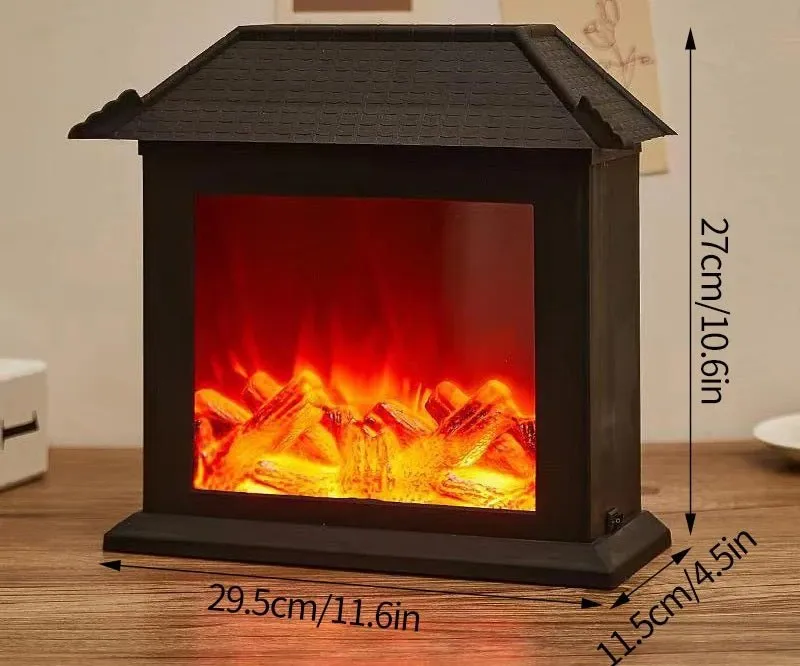 Retro Fireplace Lantern – Flickering Flame Night Light for Christmas Charm, USB/Battery-Powered Holiday Décor