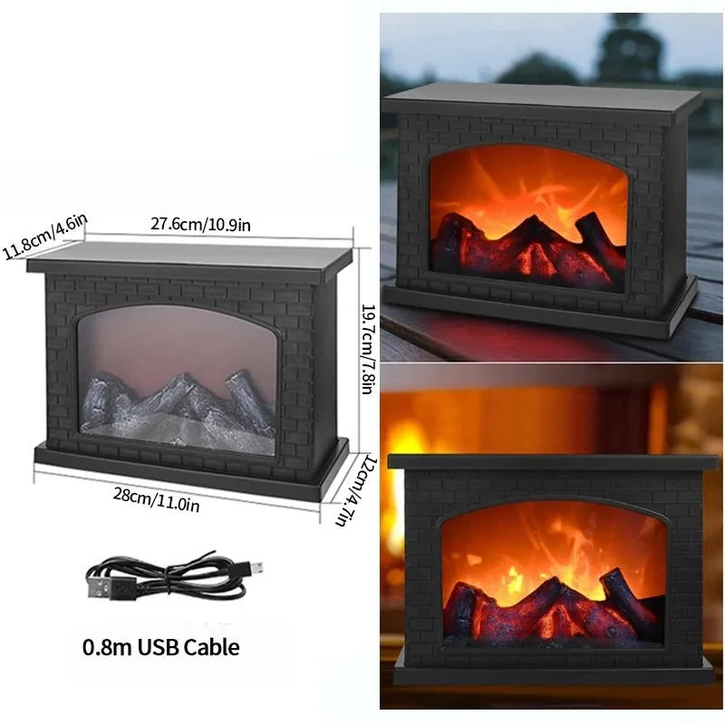 Retro Fireplace Lantern – Flickering Flame Night Light for Christmas Charm, USB/Battery-Powered Holiday Décor