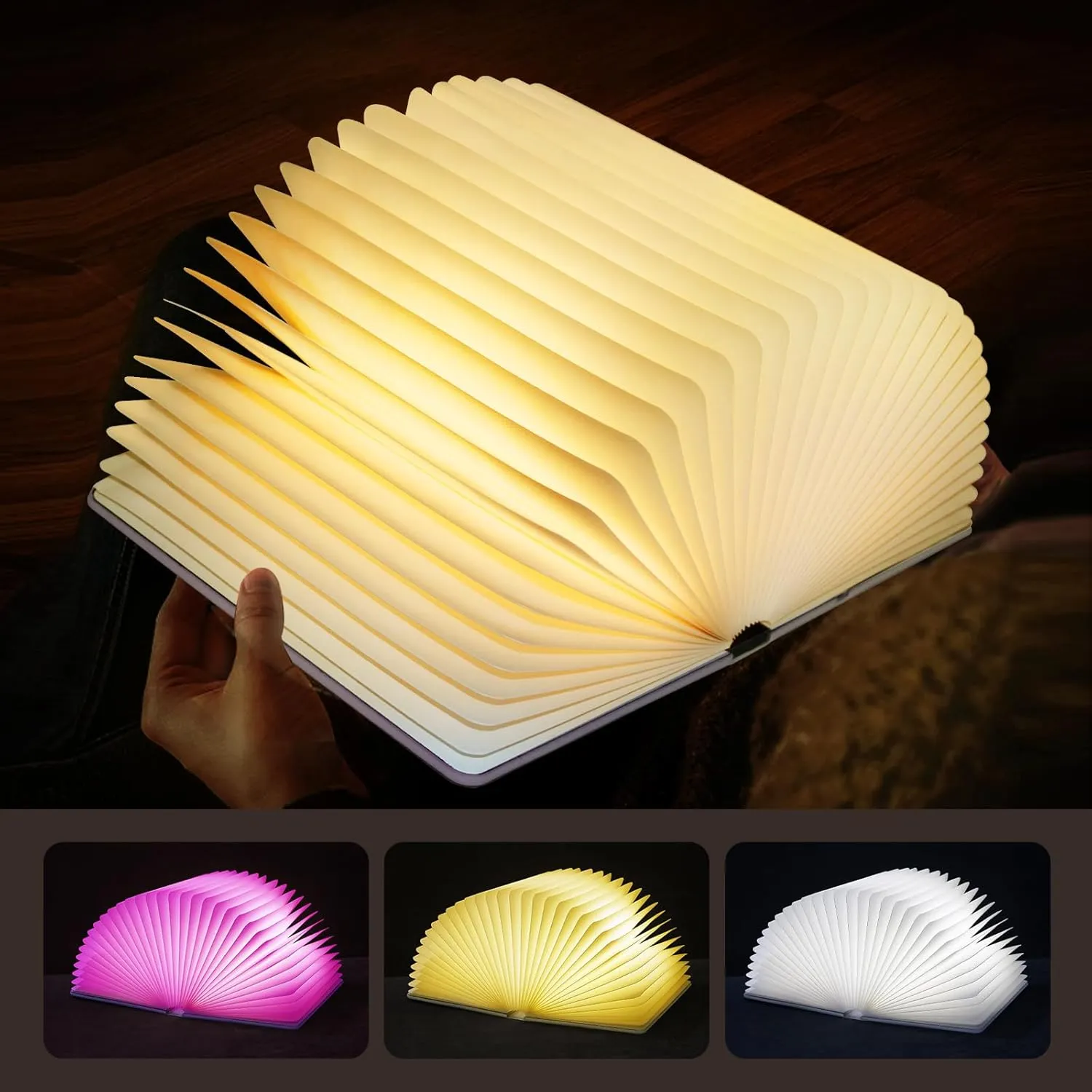 Retro Folding Book Lamp,Novelty LED Night Light,Relief 3-Color Desk lamp, Gift for Book Lovers and Librarians (Large Size)