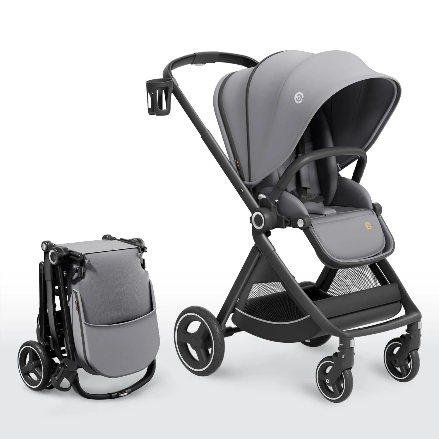 Reversible Baby Stroller, ELITTLE EMU Full-Size Toddler Stroller, Full Recline Cockpit Compact Stroller, 0-36 Months Newborn Infant Stroller, All-Terrain Stroller for City, Outdoor (Gray)