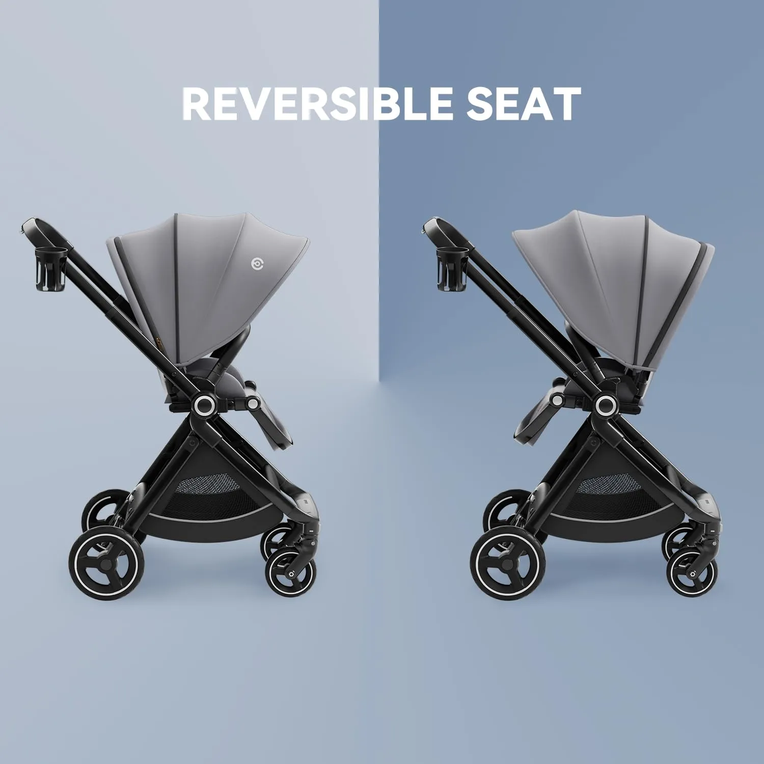 Reversible Baby Stroller, ELITTLE EMU Full-Size Toddler Stroller, Full Recline Cockpit Compact Stroller, 0-36 Months Newborn Infant Stroller, All-Terrain Stroller for City, Outdoor (Gray)