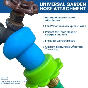 Rinseroo: Stretch-Connect Garden Hose Attachment Sleeve & Sprayhead, Universal Hose Connector — Easily Connect a Hose to Water Sources Upto 3" Wide, BPA Free Faucet to Hose Adapter for RV & Camping
