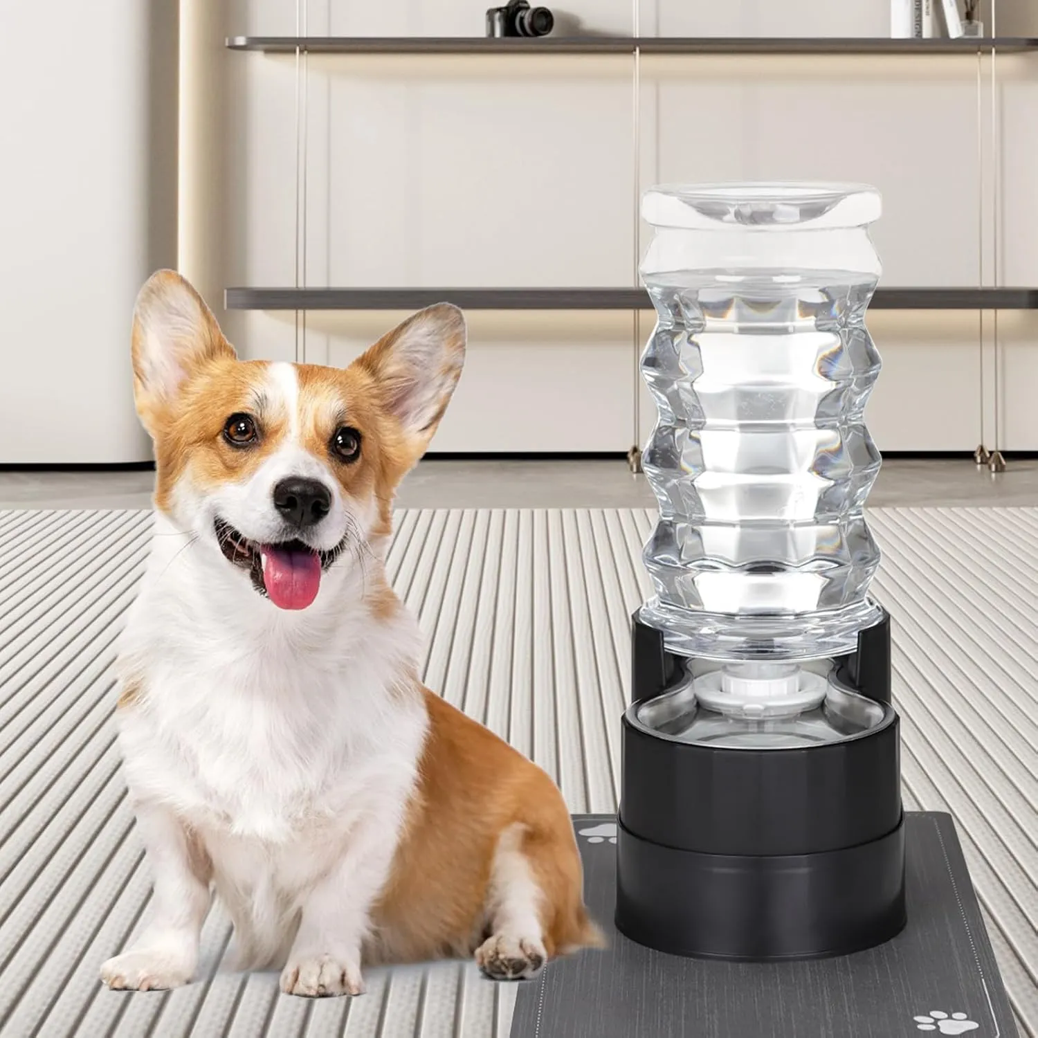 RIZZARI 8L Raised Automatic Pet Waterer, Gravity fed Stainless Steel Waterer, 100% BPA Free, Large Capacity Feeder for Cats and Medium to Large Dogs (Black,8L)