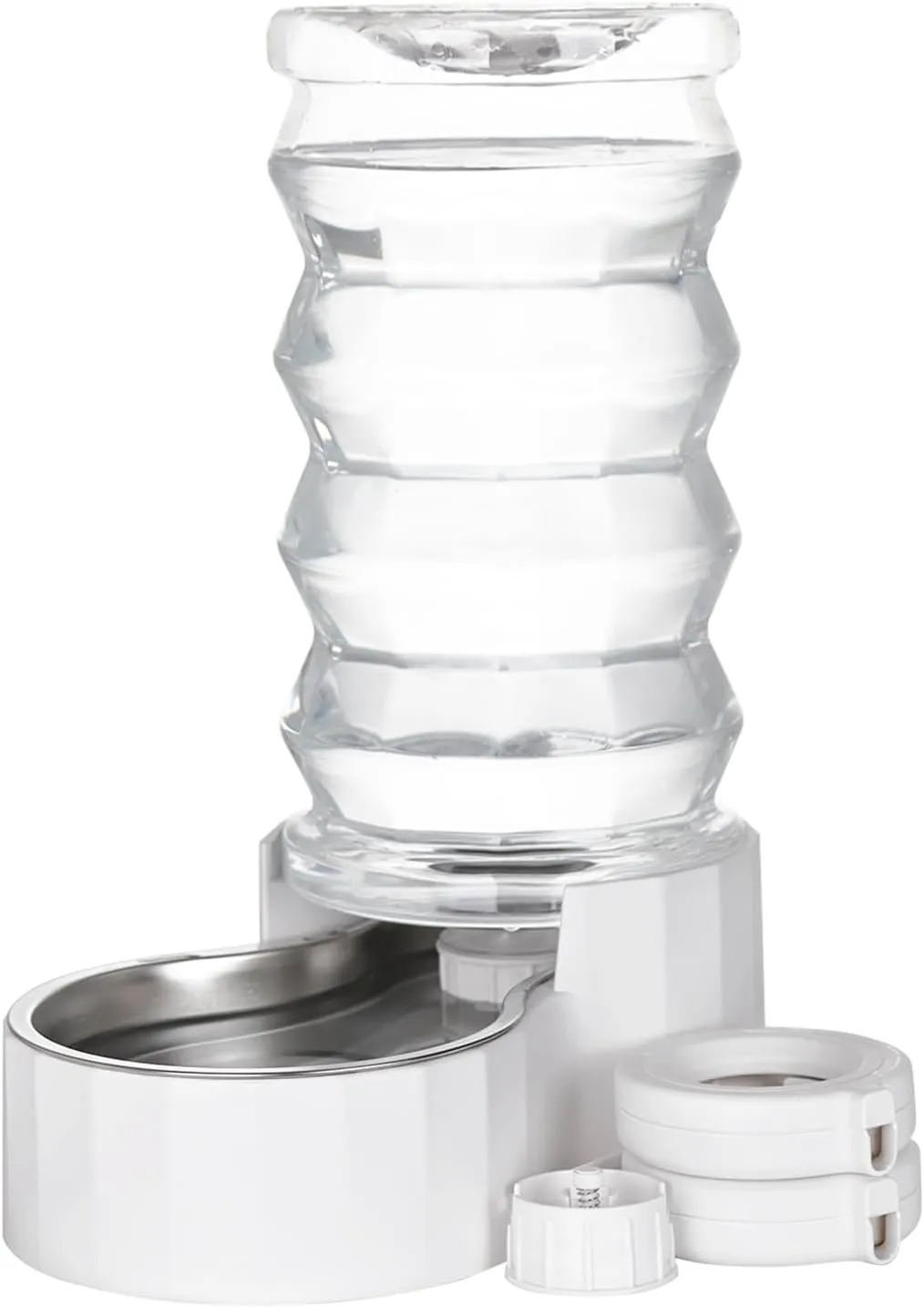 RIZZARI Upgraded 8L Automatic Gravity Dog Water Bowl Dispenser, 100% BPA-Free, Stainless Steel Cat Water Dispenser, Large Capacity Water Dispenser with Two Caps and Filters (Pure White,8L)