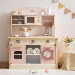 ROBOTIME Wooden Play Kitchen Set, Pretend Play Kitchen Set for Kids with Realistic Design, Kids & Toddlers Kitchen Playset with Dishwasher, Toy Kitchen Set for Boys and Girls Ages 3  (Pink)