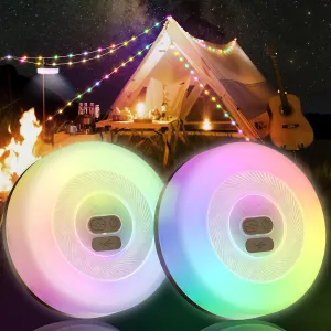 Rynx | Camping Light Sources (2-Pack) 33Ft, 2 in 1 Rgb Rechargeable Camping Lights for Christmas Lights, 7 Modes, Waterproof, Portable Camping Lantern for Outdoor, Tent, Hiking, Garden Decoration Colorful