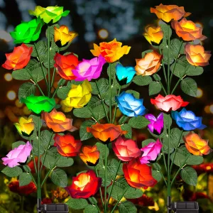 Rynx | Garpar Solar Garden Light 6-pack - 2024 Upgraded Brighter Solar Outdoor Lights With 30 Beautiful & Realistic Rose Flowers - 7 Color Changing Waterproof Solar Flower Lights For Garden Decor