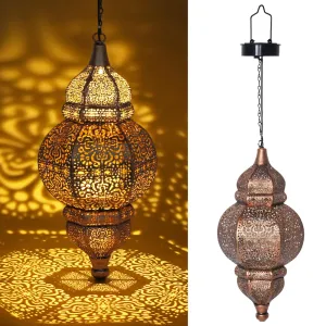 Rynx | Hanging Solar Light, Outdoor Decor Solar Lantern, Waterproof Metal Moroccan Lantern For Patio Walkway Yard Research Terrace Backyard Garden Decorative