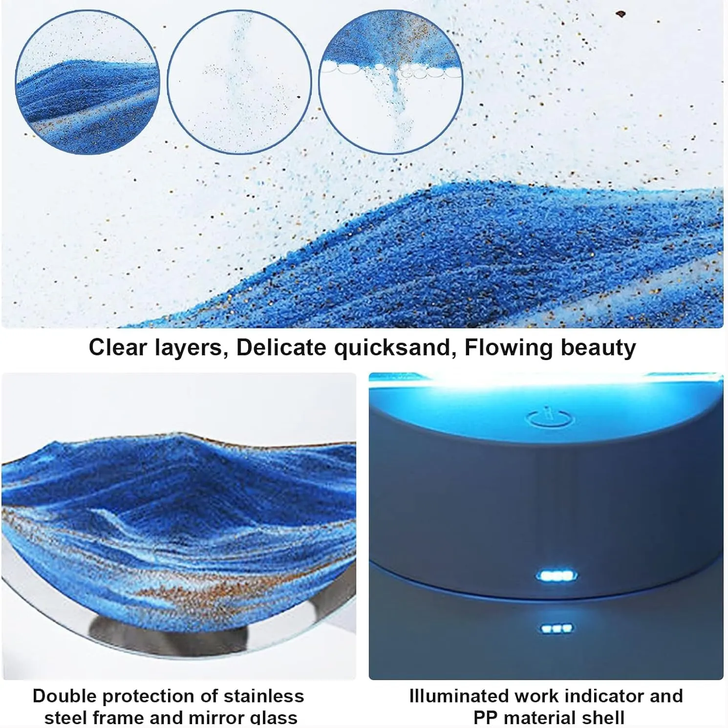 rysnwsu Moving Sand Art Picture Round Glass 3D Deep Sea Sandscape in Motion Display Flowing Sand Frame, Children's Large Desktop Art Toys, Home & Office Desktop Decorations(Blue, Button-Crotrol)