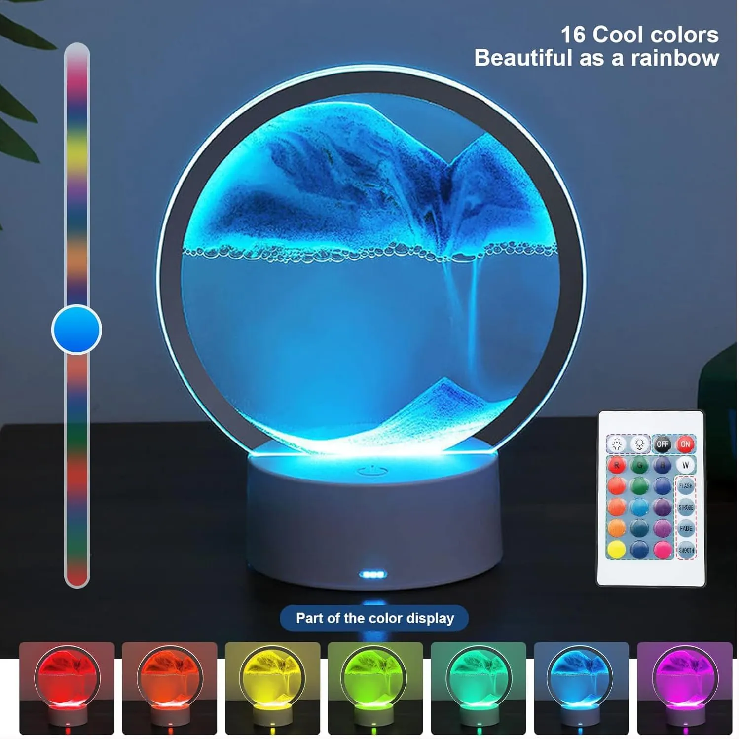 rysnwsu Moving Sand Art Picture Round Glass 3D Deep Sea Sandscape in Motion Display Flowing Sand Frame, Children's Large Desktop Art Toys, Home & Office Desktop Decorations(Blue, Button-Crotrol)