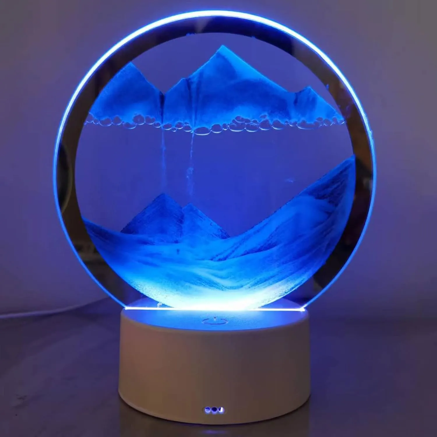 rysnwsu Moving Sand Art Picture Round Glass 3D Deep Sea Sandscape in Motion Display Flowing Sand Frame, Children's Large Desktop Art Toys, Home & Office Desktop Decorations(Blue, Button-Crotrol)