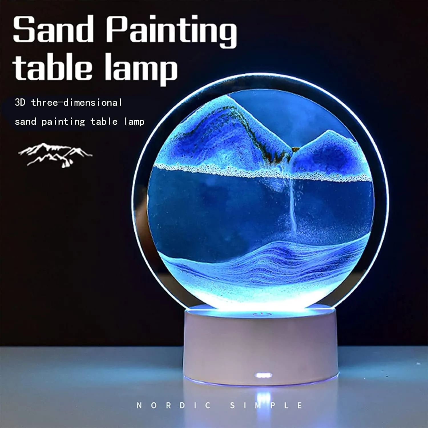 rysnwsu Moving Sand Art Picture Round Glass 3D Deep Sea Sandscape in Motion Display Flowing Sand Frame, Children's Large Desktop Art Toys, Home & Office Desktop Decorations(Blue, Button-Crotrol)