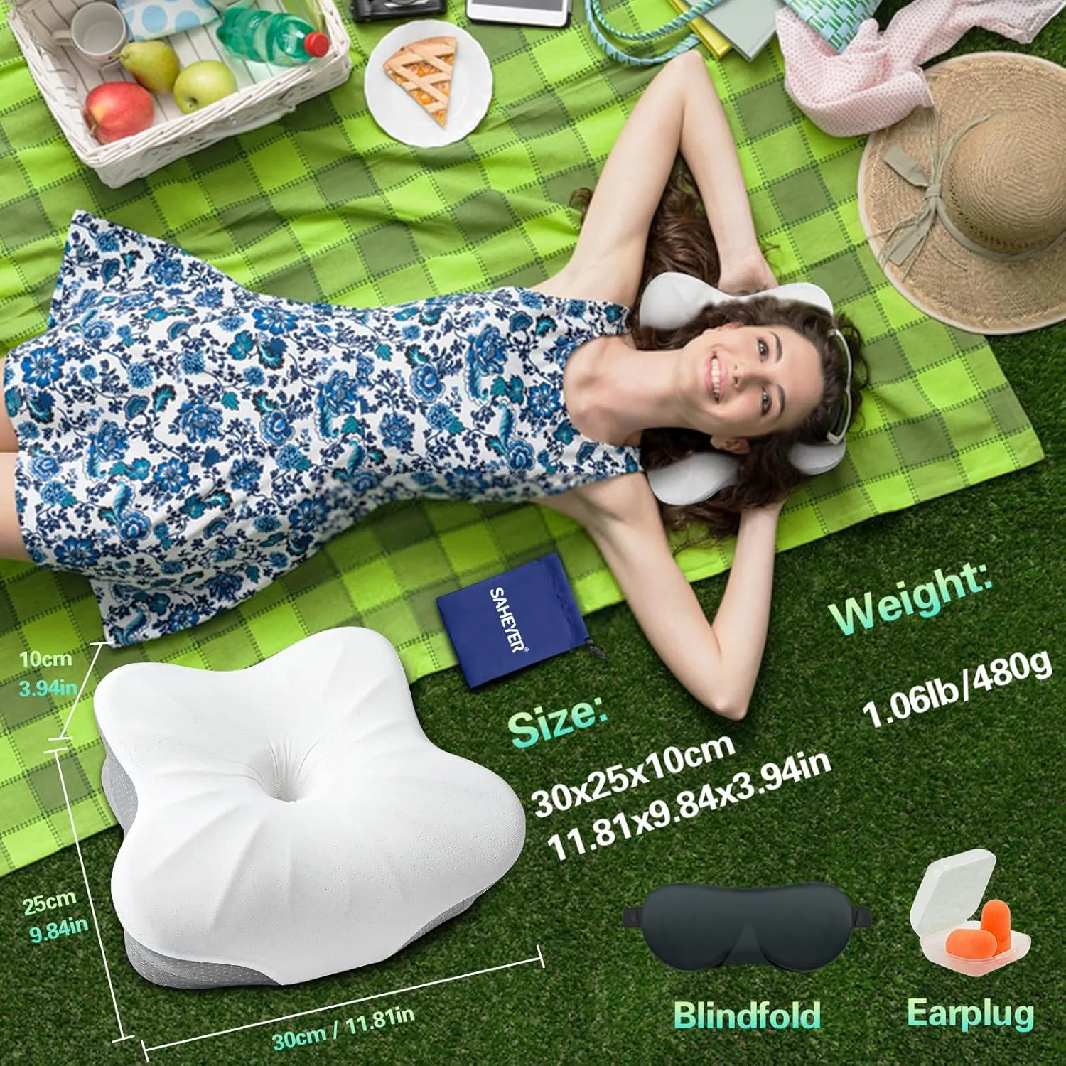 SAHEYER Memory Foam Travel Pillow, Small Camping Pillows for Sleeping, Neck Support Camping Gear Accessories - Travel Essentials for Sleeping, Backpacking Pillow, Hammock Pillow, Gray