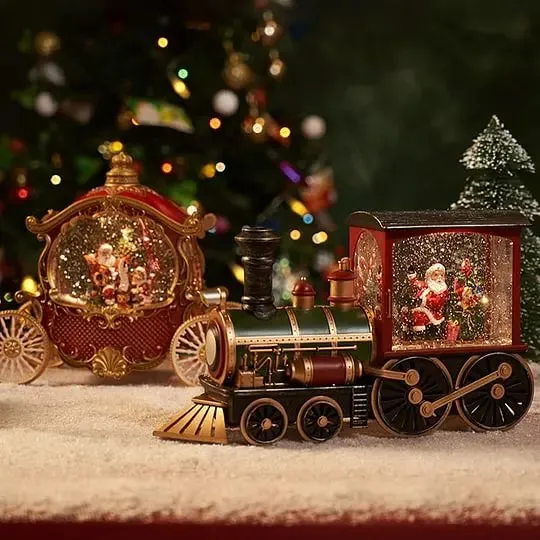 Santa Claus Snowman Train Music Box Crystal Ball Ornaments Christmas Gift Christmas Eve Music Box  Table Decoration