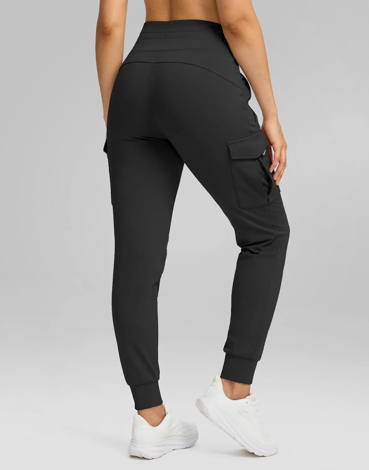 SANTINY Women Fleece Lined Cargo Joggers High Waisted Winter Warm Waterproof Hiking Pants with Zipper Pockets