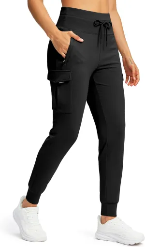 SANTINY Women Fleece Lined Cargo Joggers High Waisted Winter Warm Waterproof Hiking Pants with Zipper Pockets