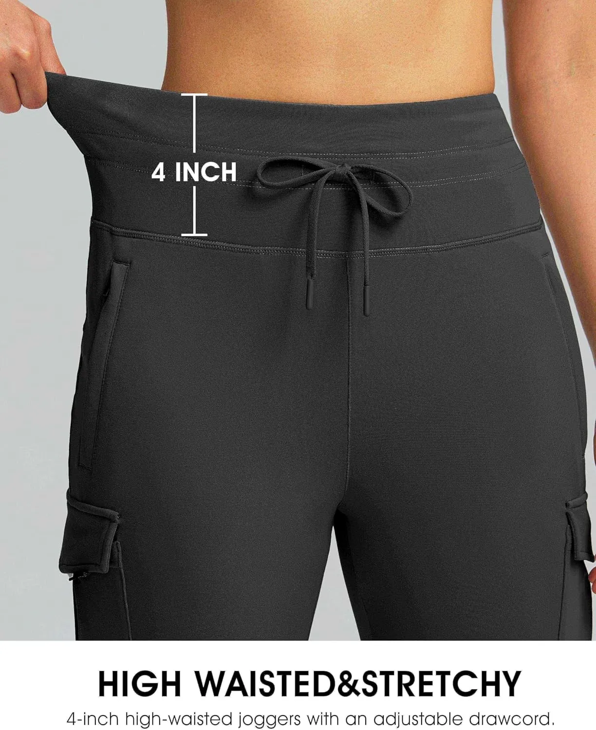 SANTINY Women Fleece Lined Cargo Joggers High Waisted Winter Warm Waterproof Hiking Pants with Zipper Pockets
