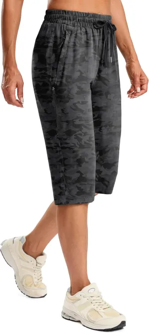 SANTINY Women's 15" Long Shorts with Pockets Below The Knee Length Hiking Cargo Capris Lightweight Quick Dry Bermuda Shorts