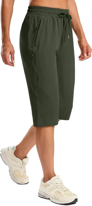 SANTINY Women's 15" Long Shorts with Pockets Below The Knee Length Hiking Cargo Capris Lightweight Quick Dry Bermuda Shorts
