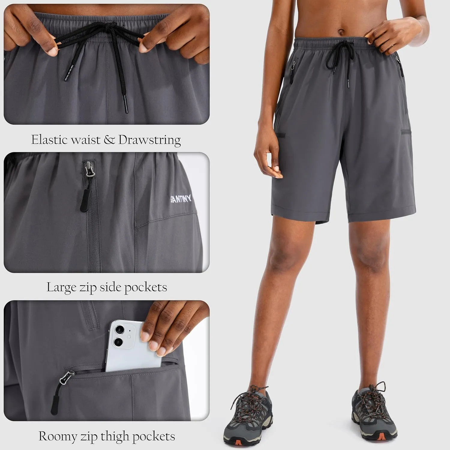 SANTINY Women's 5''/ 7''/9'' Hiking Cargo Shorts Quick Dry Lightweight Summer Shorts for Women Athletic Golf Zipper Pockets