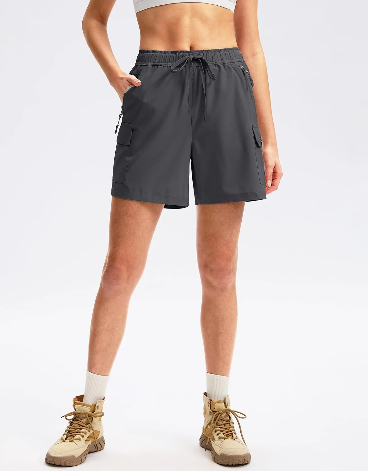 SANTINY Women's 5''/ 7''/9'' Hiking Cargo Shorts Quick Dry Lightweight Summer Shorts for Women Athletic Golf Zipper Pockets