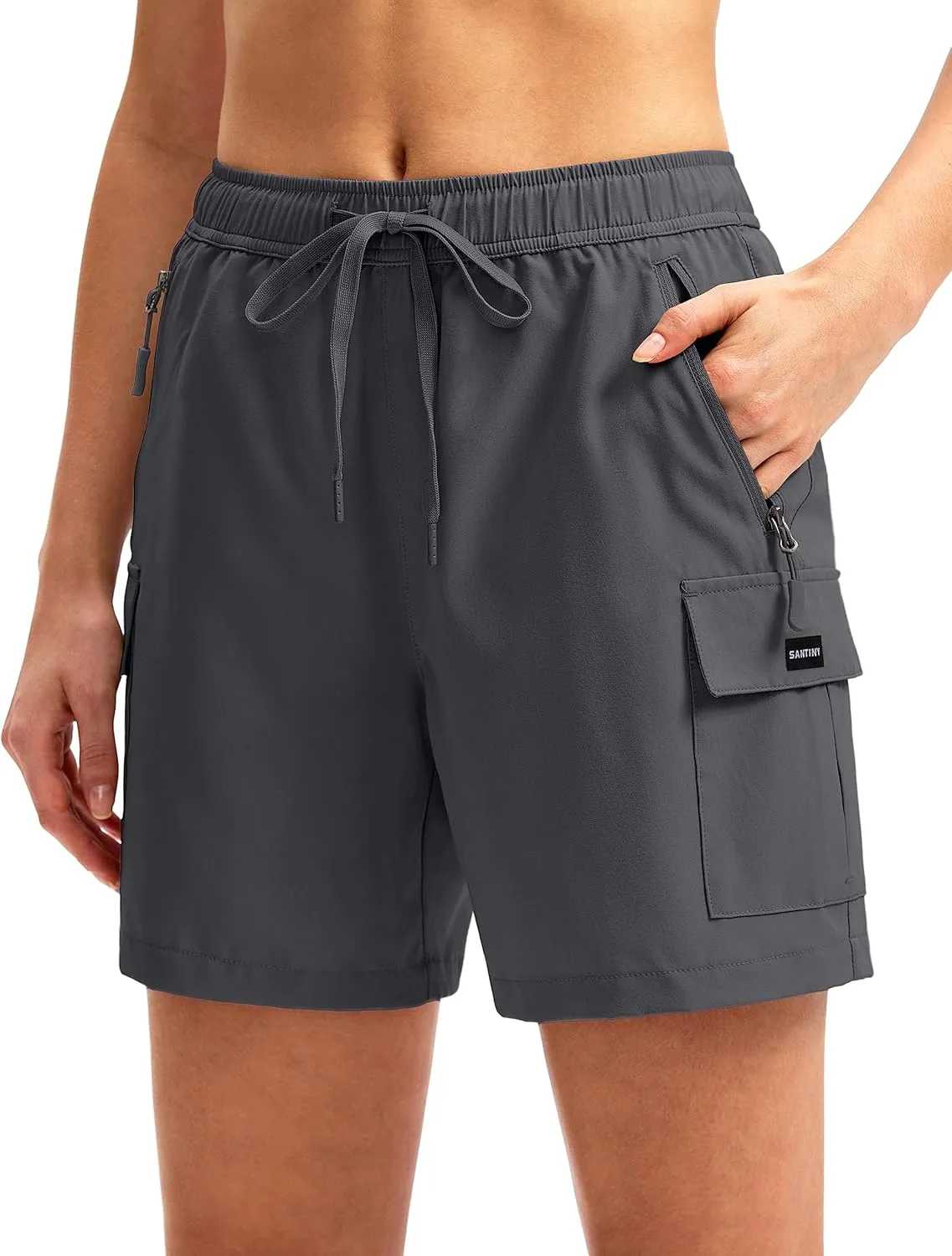 SANTINY Women's 5''/ 7''/9'' Hiking Cargo Shorts Quick Dry Lightweight Summer Shorts for Women Athletic Golf Zipper Pockets