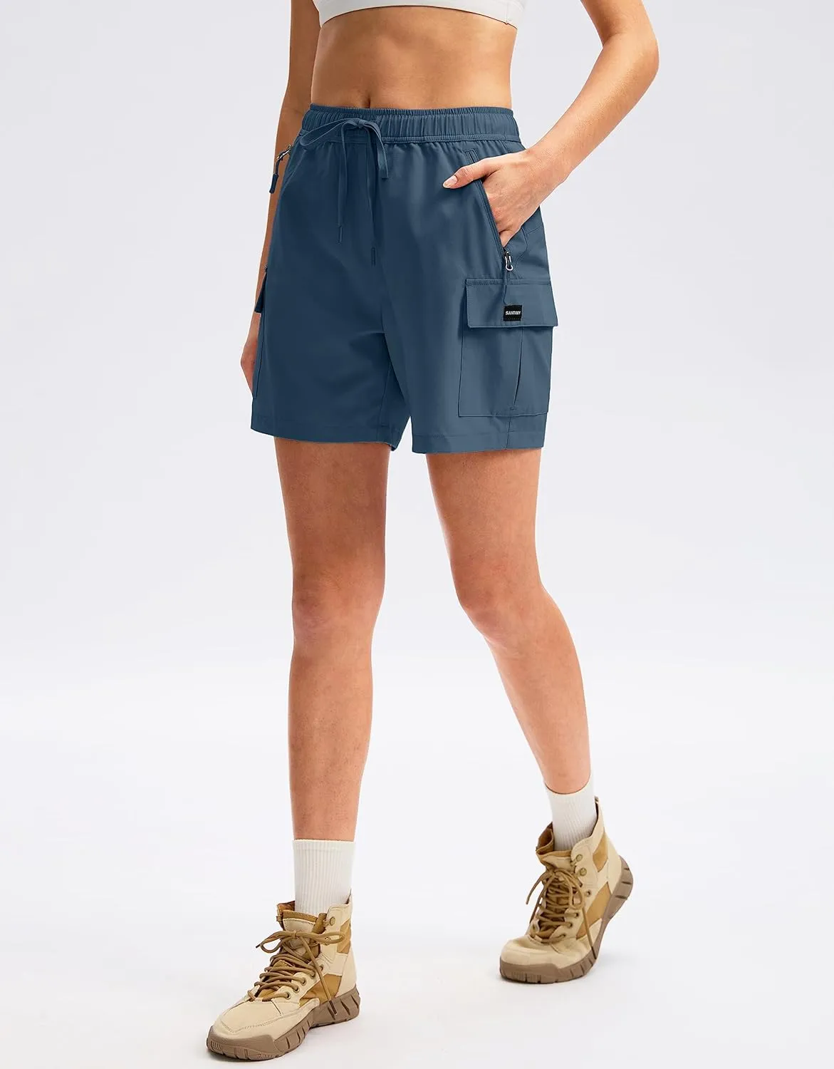 SANTINY Women's 5''/ 7''/9'' Hiking Cargo Shorts Quick Dry Lightweight Summer Shorts for Women Athletic Golf Zipper Pockets