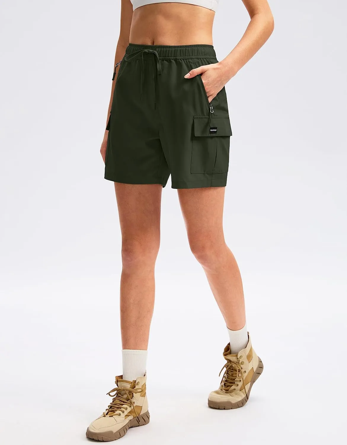 SANTINY Women's 5''/ 7''/9'' Hiking Cargo Shorts Quick Dry Lightweight Summer Shorts for Women Athletic Golf Zipper Pockets