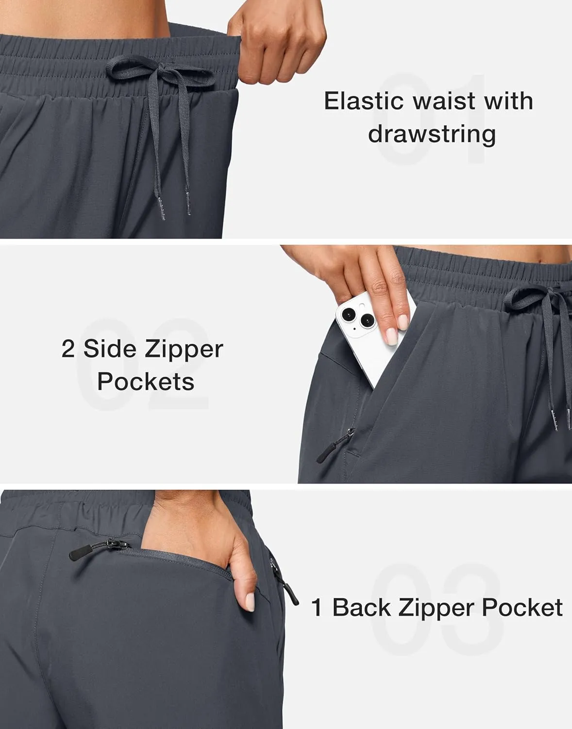 SANTINY Women's 7''/ 9'' Hiking Shorts with 3 Zipper Pockets Lightweight Quick Dry Long Athletic Golf Shorts for Women Casual