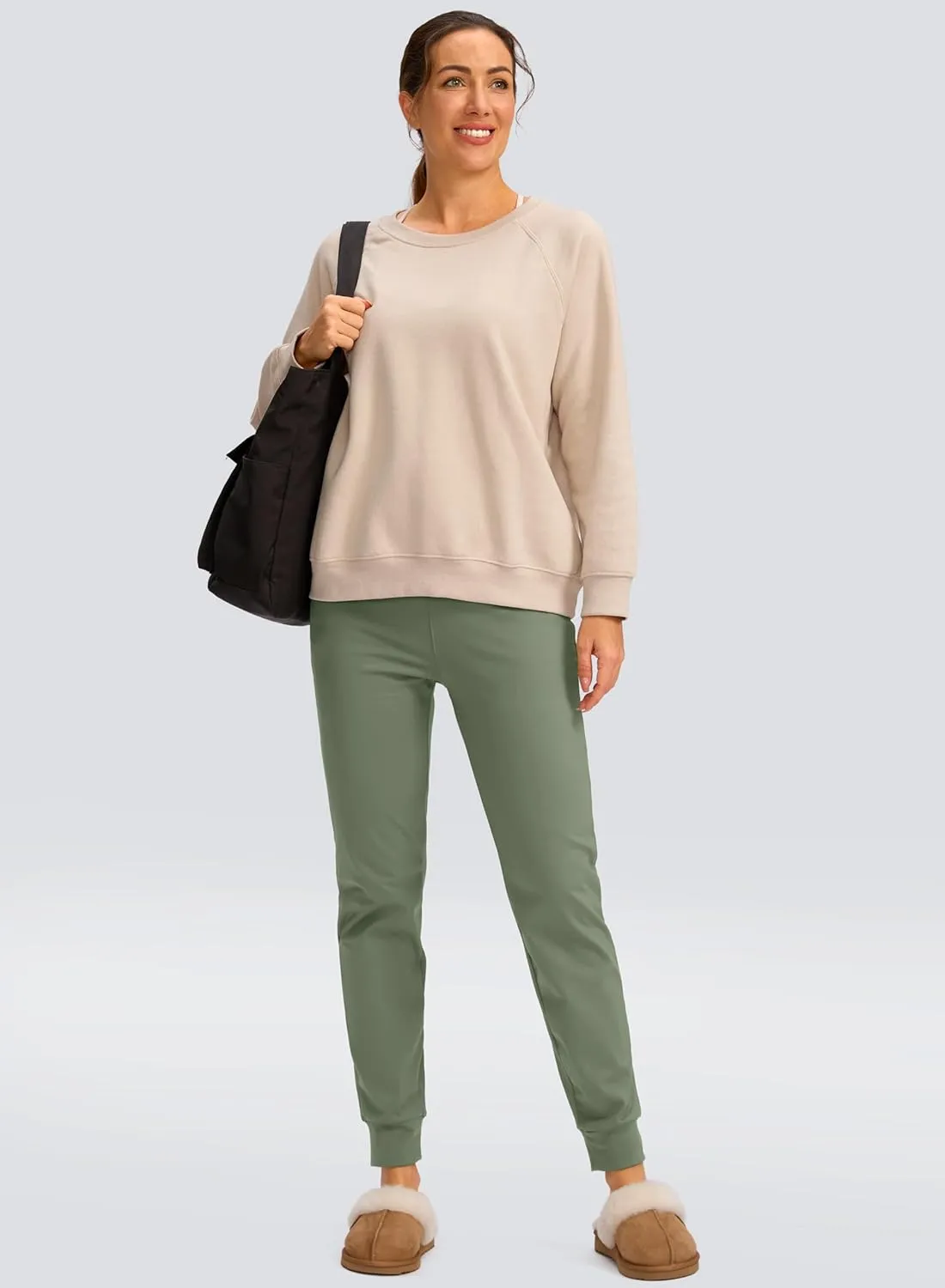 SANTINY Women's Fleece Lined Joggers Water Resistant High Waisted Thermal Sweatpants Winter Pants Hiking Running Pockets
