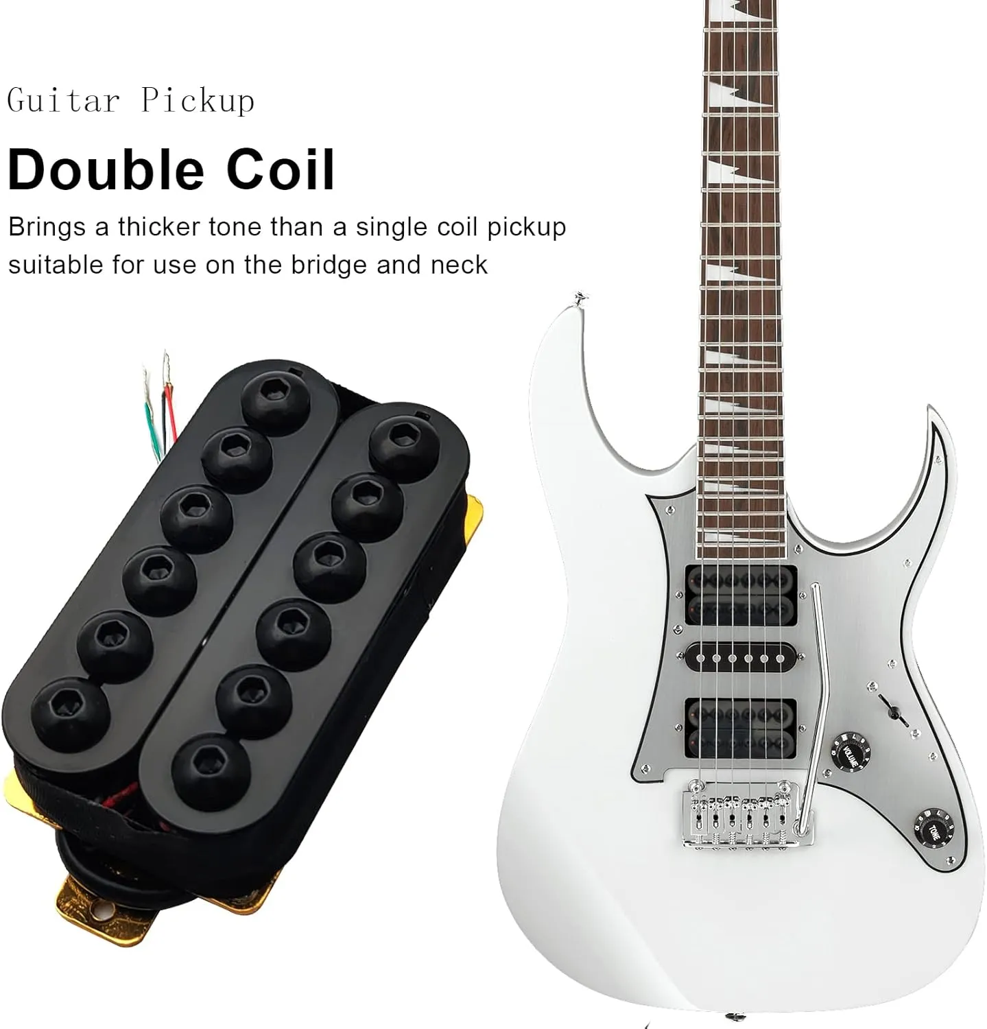 SAPHUE Adjustable Metal Double Coil Electric Guitar Pickups Humbucker Punk Neck/Bridge Pickup (Black)