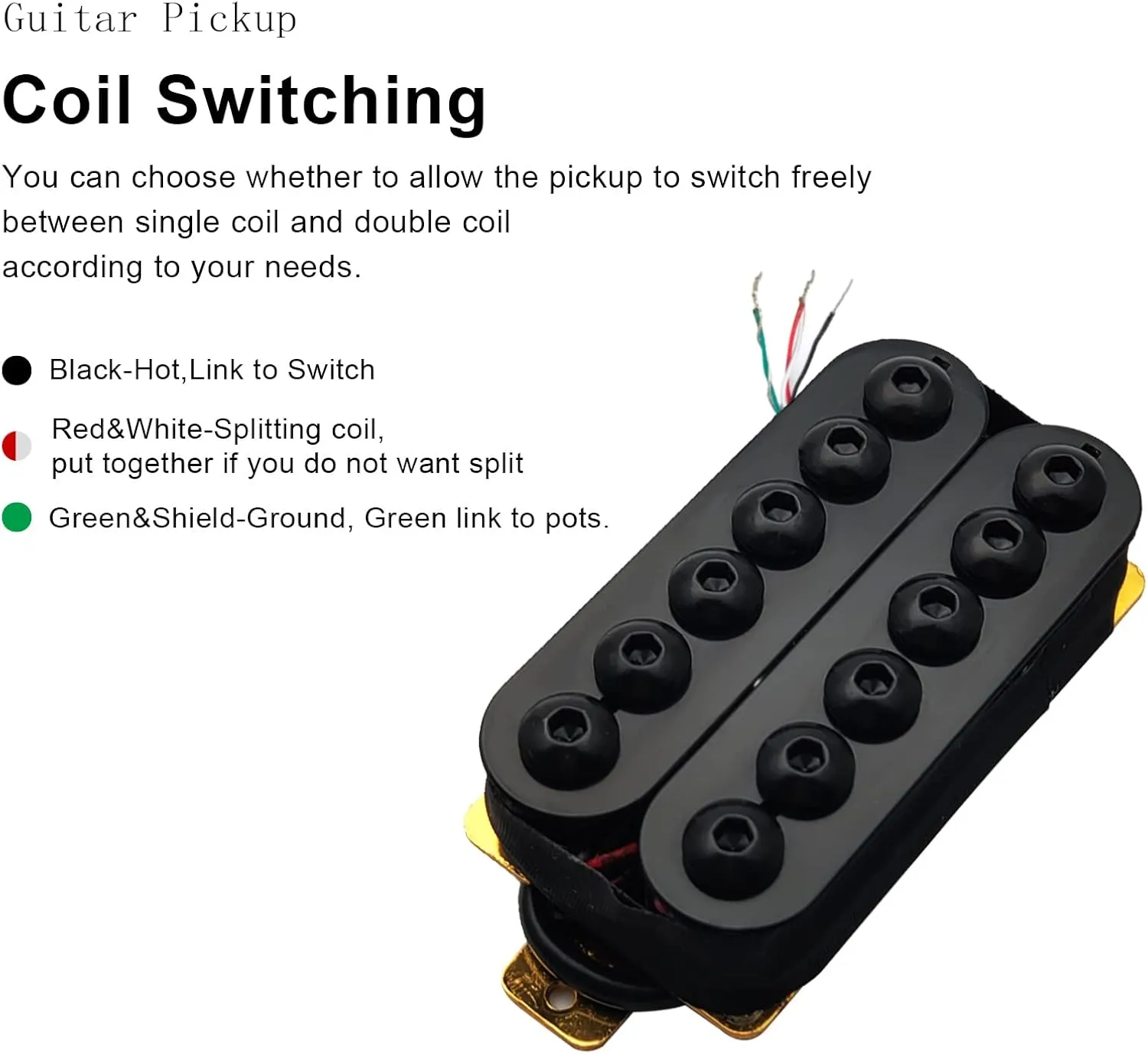 SAPHUE Adjustable Metal Double Coil Electric Guitar Pickups Humbucker Punk Neck/Bridge Pickup (Black)
