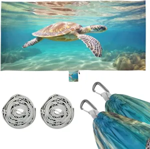 Sea Turtle Camping Hammock, Single Portable Hammocks with Tree Straps & Attached Carry Bag, 330Lbs Capacity Perfect for Outside Indoor Hiking Beach Backpack Travel
