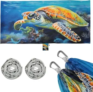 Sea Turtle Camping Hammock, Single Portable Hammocks with Tree Straps & Attached Carry Bag, 330Lbs Capacity Perfect for Outside Indoor Hiking Beach Backpack Travel
