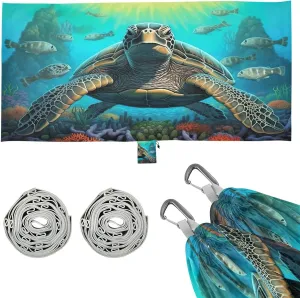 Sea Turtle Camping Hammock, Single Portable Hammocks with Tree Straps & Attached Carry Bag, 330Lbs Capacity Perfect for Outside Indoor Hiking Beach Backpack Travel