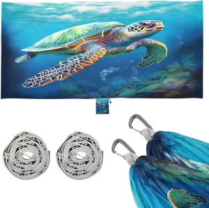 Sea Turtle Camping Hammock, Single Portable Hammocks with Tree Straps & Attached Carry Bag, 330Lbs Capacity Perfect for Outside Indoor Hiking Beach Backpack Travel