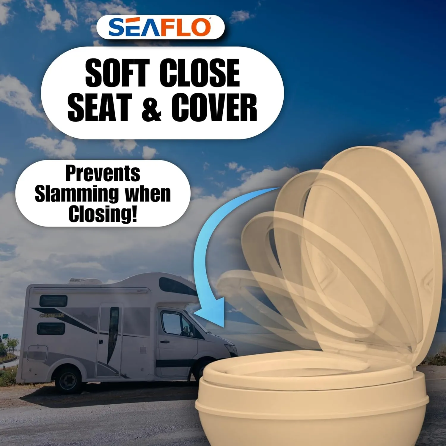 SEAFLO Residential Height Camper/RV Toilet, 18.5” Standard Height, Gravity Flush System, Foot Pedal Operation, Soft Close Seat, Easy-to-Clean Oversized Bowl, 4-Year Warranty (Bone Color)