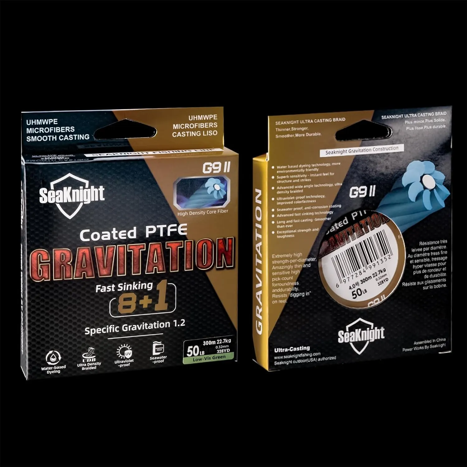SeaKnight G9 II 8 1 Braide line, 9 Strands Braided Fishing Line Fast Sinking Fishing Line 164Yds/328Yds Seawater-Proof UV-Proof Coated PTFE Sea Fishing Line Braid 17-80LB