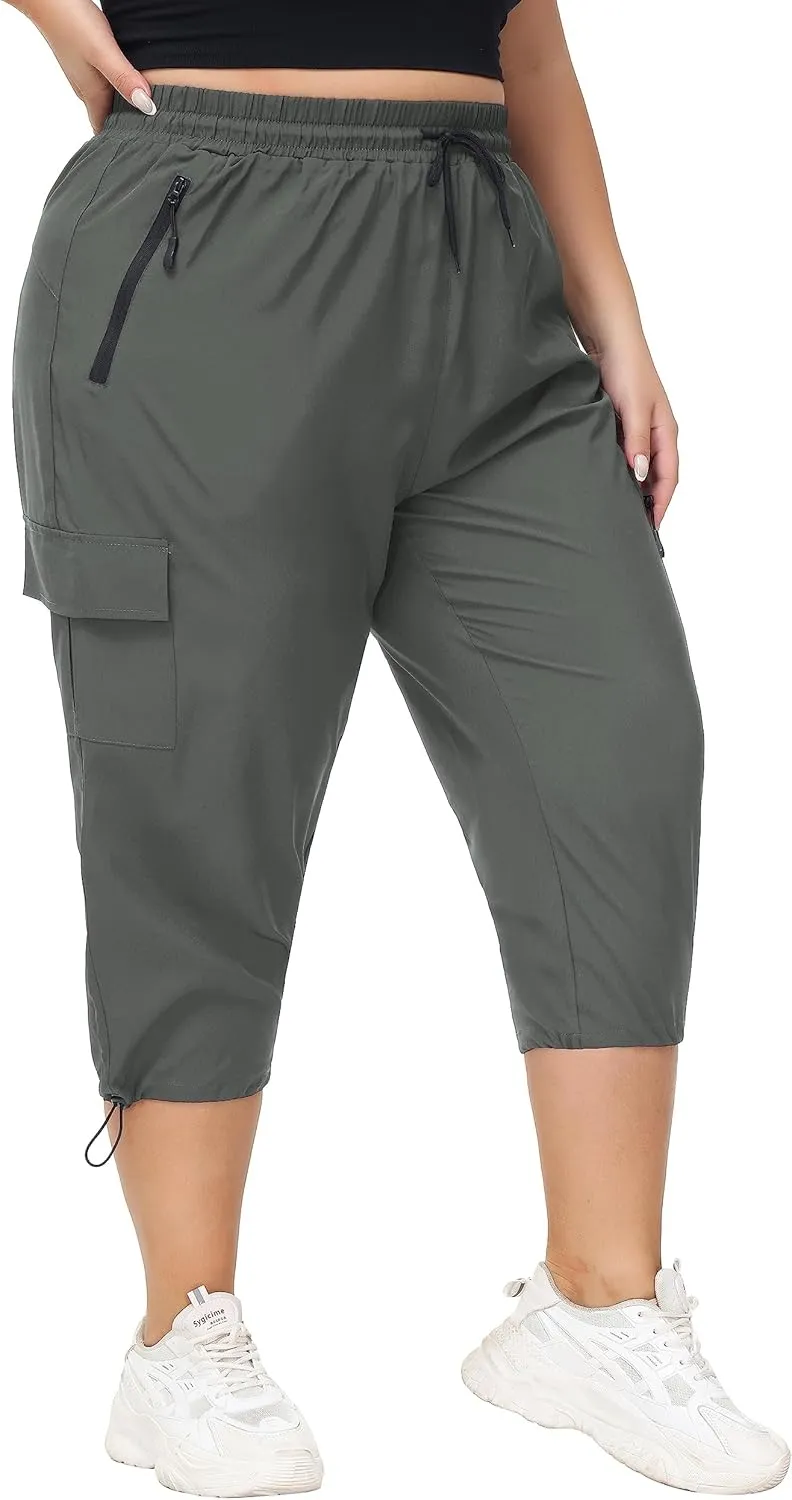 SEKINO Women's Plus Size Cargo Hiking Capris Pants Lightweight Quick Dry Travel Athletic Workout Outdoor Zipper Pockets Pants