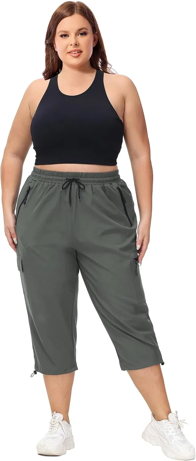SEKINO Women's Plus Size Cargo Hiking Capris Pants Lightweight Quick Dry Travel Athletic Workout Outdoor Zipper Pockets Pants