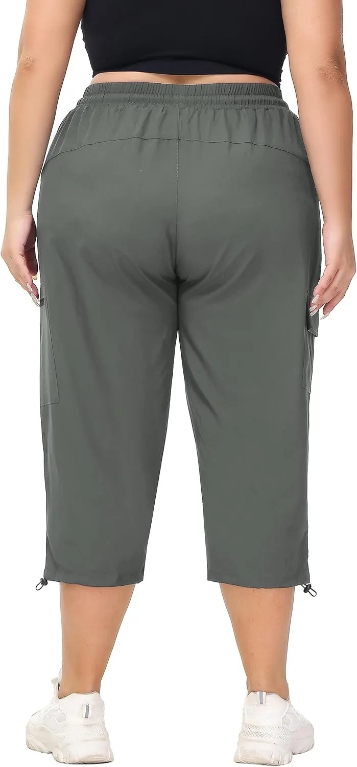 SEKINO Women's Plus Size Cargo Hiking Capris Pants Lightweight Quick Dry Travel Athletic Workout Outdoor Zipper Pockets Pants