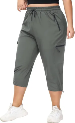 SEKINO Women's Plus Size Cargo Hiking Capris Pants Lightweight Quick Dry Travel Athletic Workout Outdoor Zipper Pockets Pants