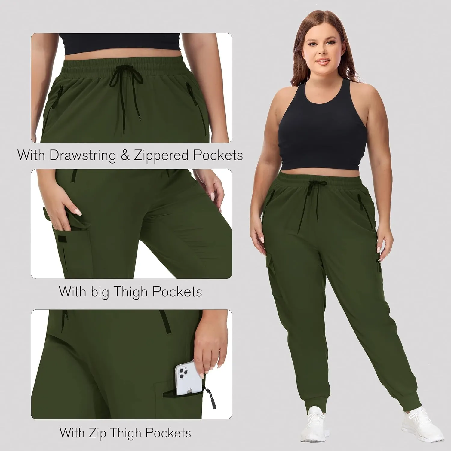 SEKINO Women's Plus Size Hiking Cargo Pants Lightweight Quick Dry Joggers Athletic Workout Outdoor Zipper Pockets Pants