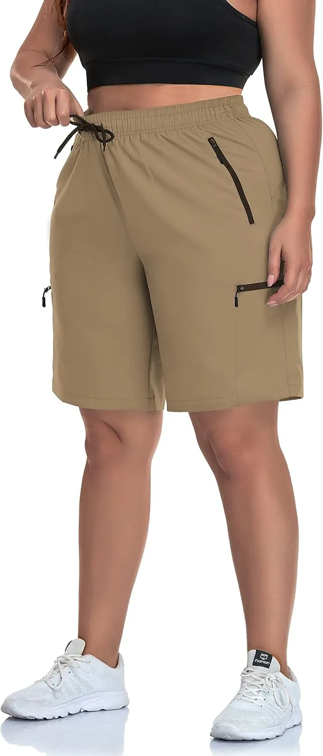 SEKINO Women's Plus Size Hiking Cargo Shorts Lightweight Quick Dry Summer Shorts Athletic Outdoor Shorts Zippered Pockets
